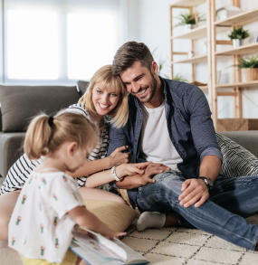 a man and a woman sitting on a couch