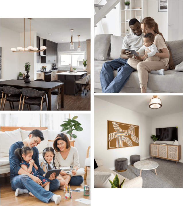 a collage of photos of people sitting on couches