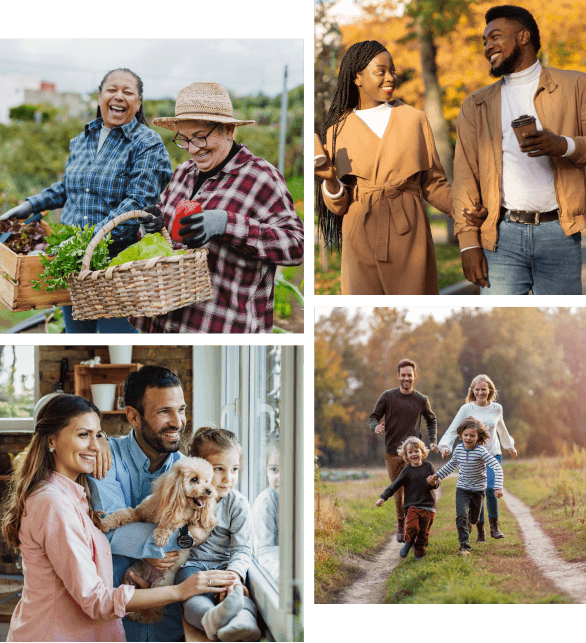 A collage featuring family photos, including a woman and a dog, capturing joyful moments together.