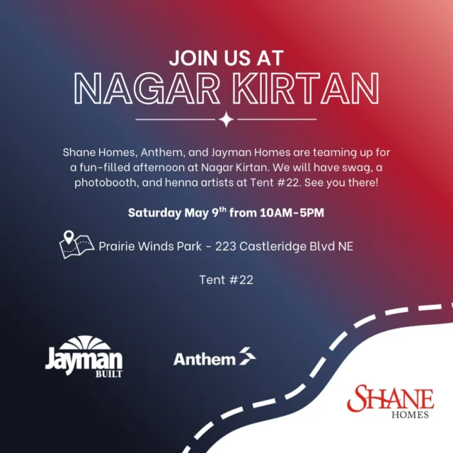 We’re excited to celebrate with everyone tomorrow at the Nagar Kirtan event at Prairie Winds Park!

Our tent (#22) with @theanthemway and @jaymanbuilt will have free swag, henna artists, and a Photo Booth. Stop by and chat with our teams about all the great things happening in Cornerstone. 

EVENT DETAILS:
🗓️Saturday May 9th from 10AM to 5PM
📍Prairie Winds Park, 223 Castleridge Blvd NE 

See you there!