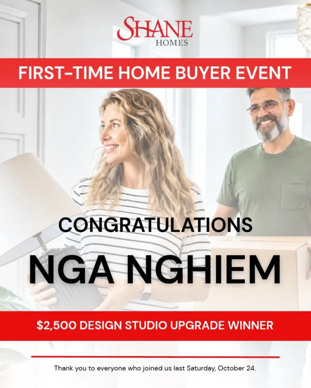 Drumroll, please. 🥁 The $2,500 Design Studio Upgrade Credit goes to...
Nga Nghiem! 
 
Congratulations from all of us at Shane Homes. Thank you to everyone who joined our First-Time Home Buyer Info Session on October 24, and to Chris Busch, Sheldon Phillips and Natasha J. Hagel for walking guests through budgets, pre-approval, closing costs and more.
 
Want a seat next time? Join the waitlist through the link in our bio.